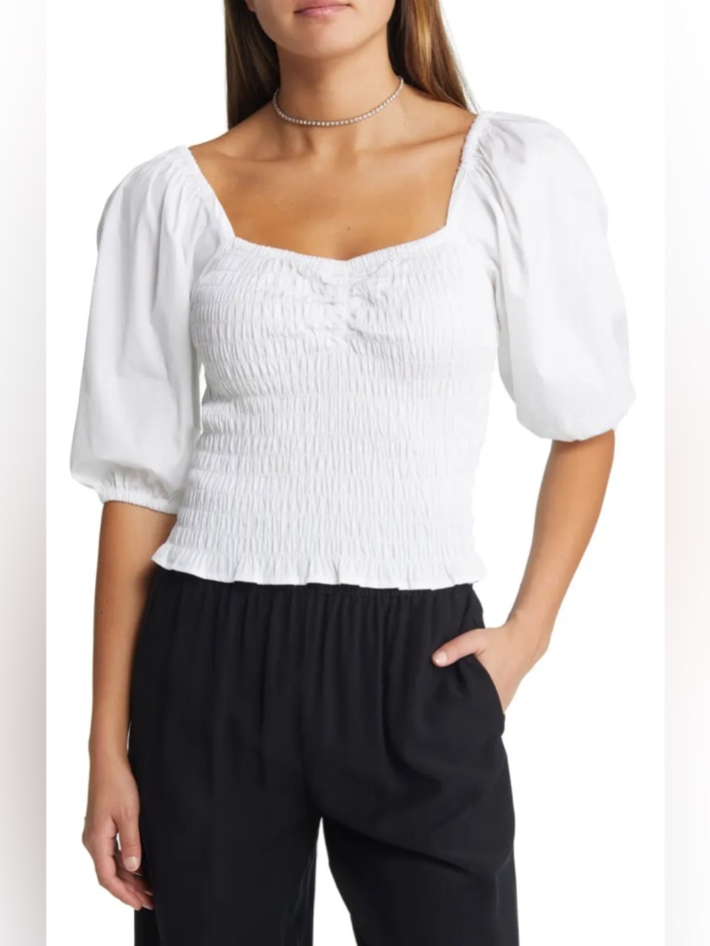 NWT Open Edit Nordstrom puff sleeve smock top small